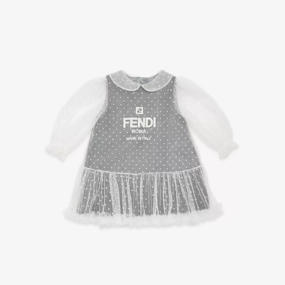 Bambina>Fendi Abito Baby In Flanella E Tulle Con Ricami