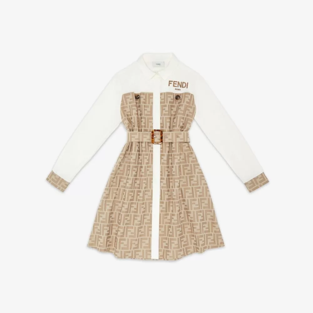 Abbigliamento>Fendi Abito Ff In Cotone E Popeline Beige E Bianco
