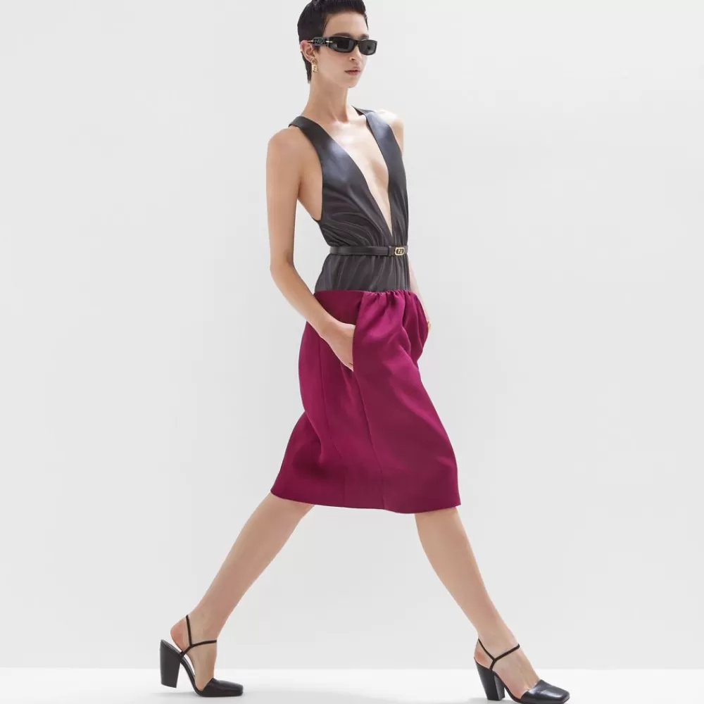 Abiti E Tute>Fendi Abito In Lana E Pelle Multicolor