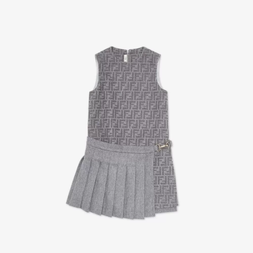 Abbigliamento>Fendi Abito Junior In Flanella Con Logo E Plisse