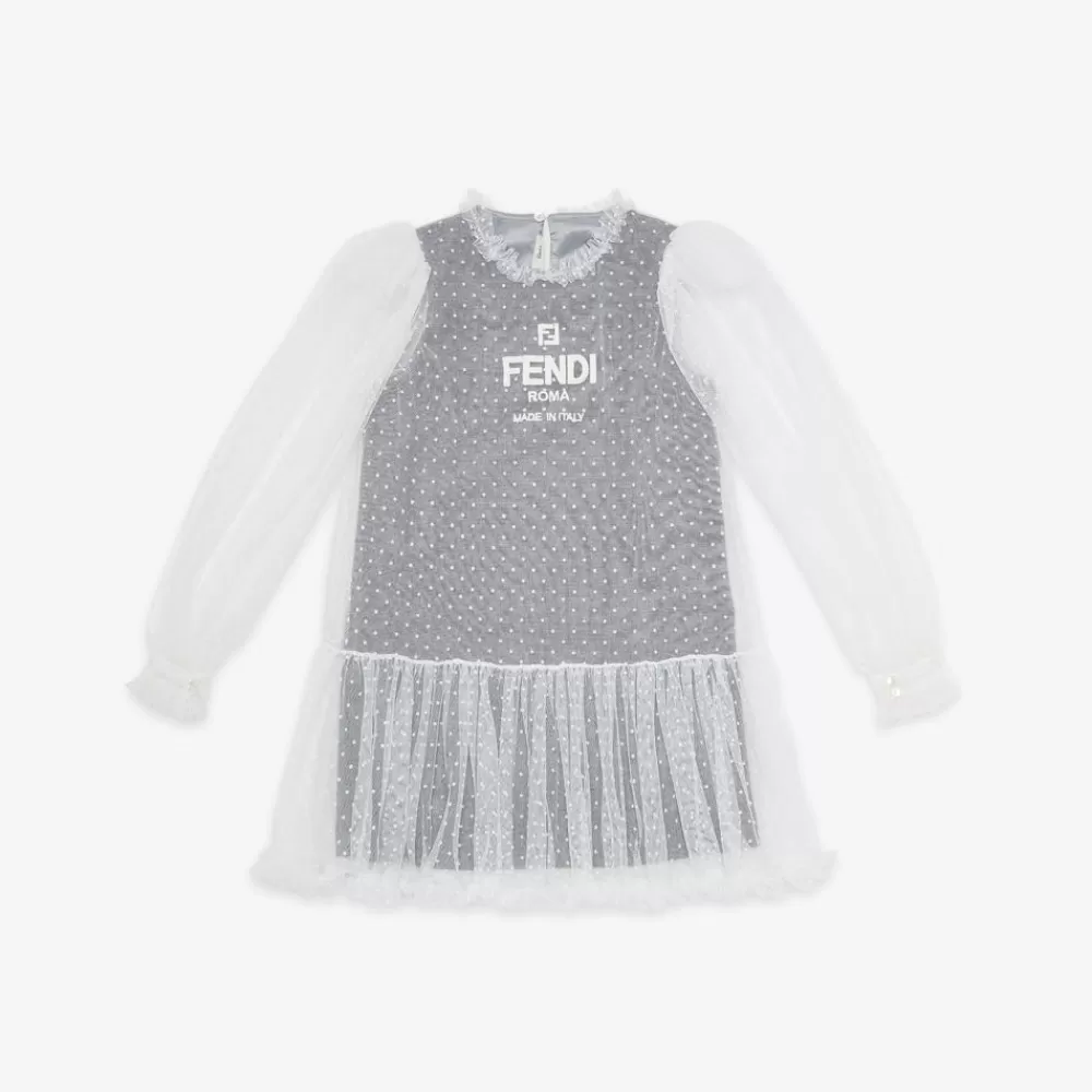 Abbigliamento>Fendi Abito Junior In Flanella E Tulle Con Ricami