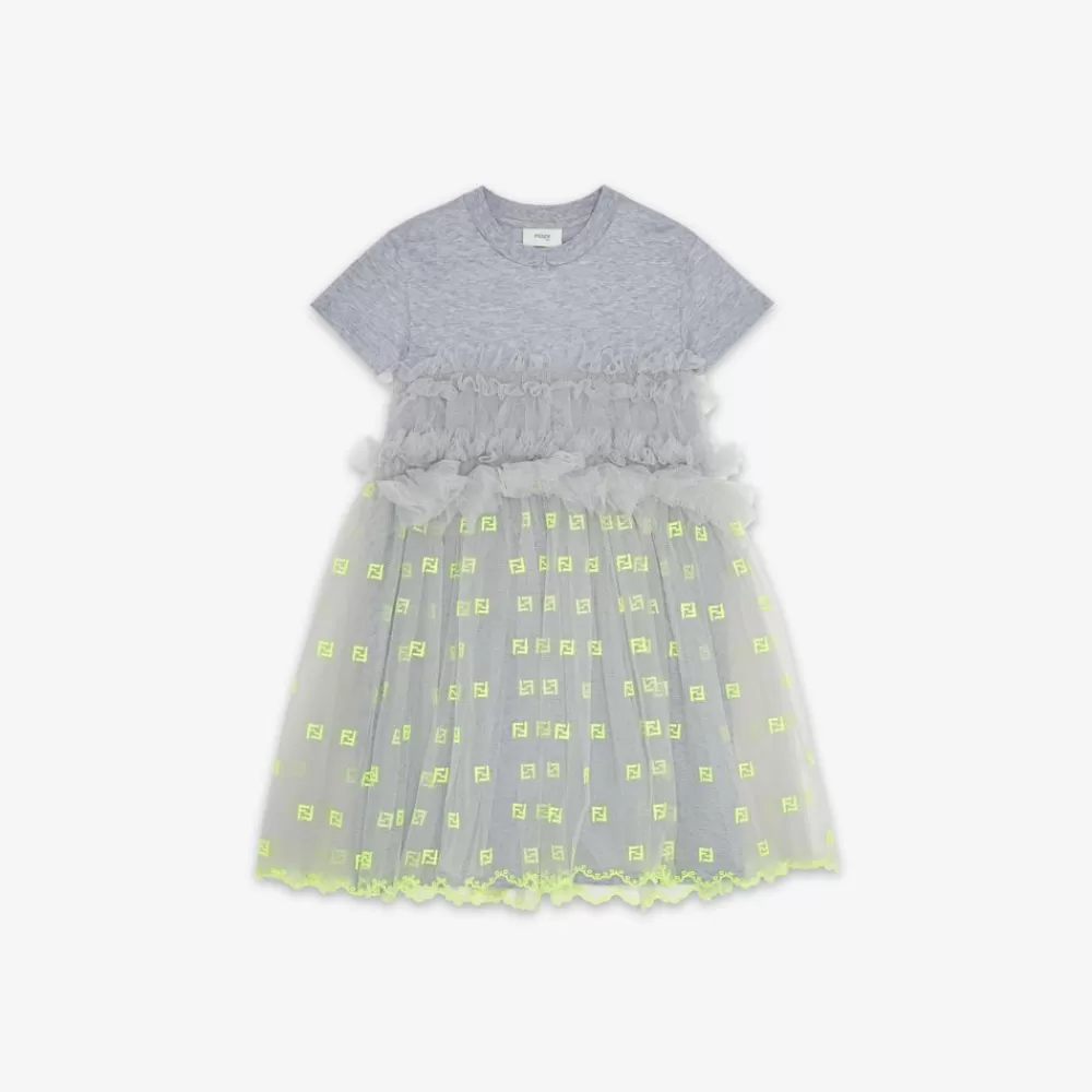 Abbigliamento>Fendi Abito Junior In Jersey E Tulle Grigio E Giallo Fluo