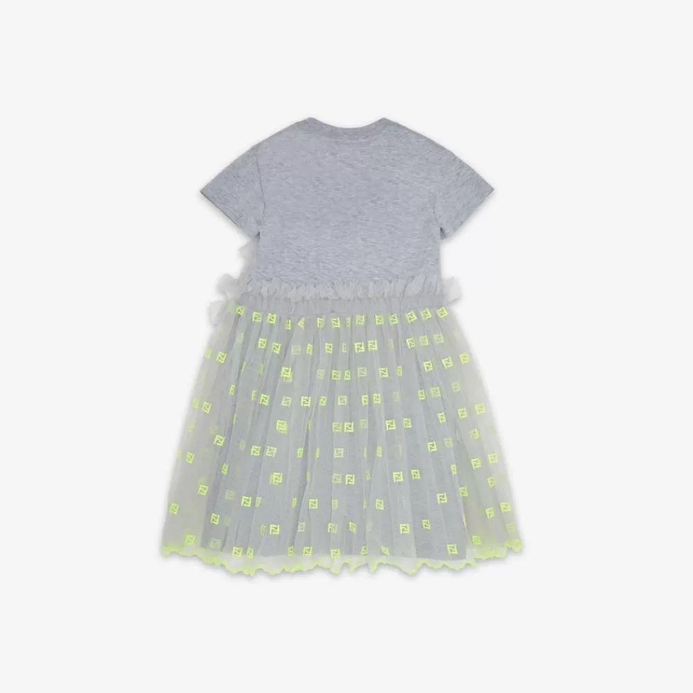 Abbigliamento>Fendi Abito Junior In Jersey E Tulle Grigio E Giallo Fluo