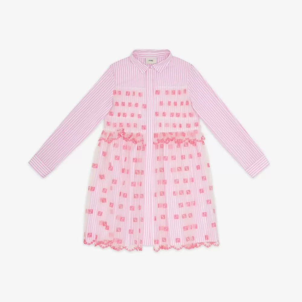Abbigliamento>Fendi Abito Junior In Popeline E Tulle Rosa Fluo