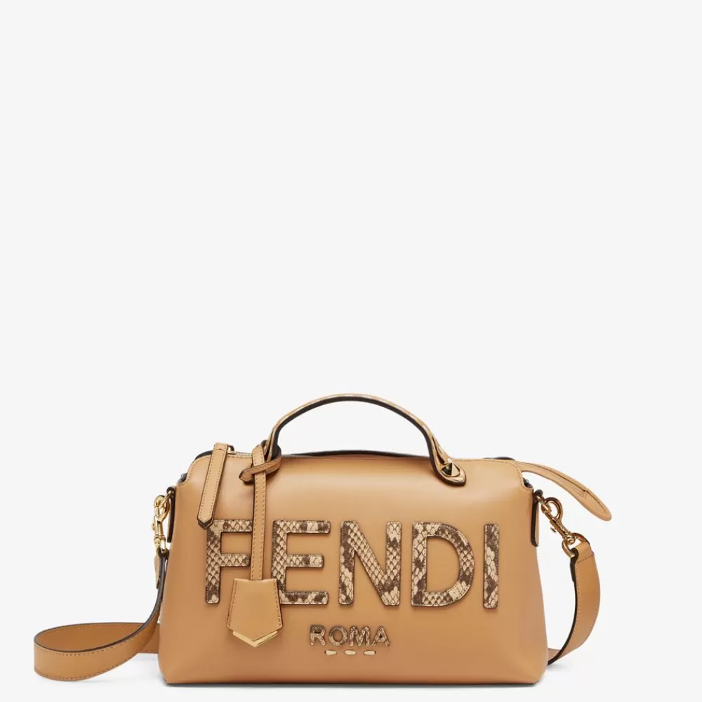 Pelli Pregiate>Fendi Bauletto In Pelle Marrone Chiaro Ed Elaphe