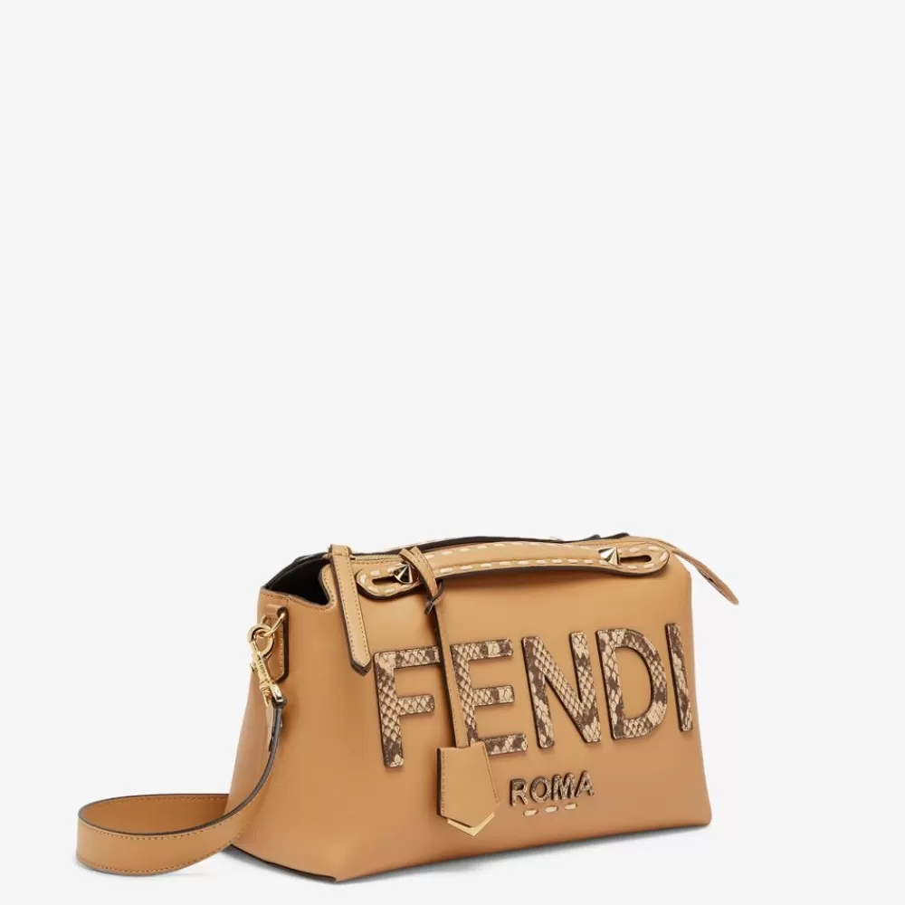Pelli Pregiate>Fendi Bauletto In Pelle Marrone Chiaro Ed Elaphe