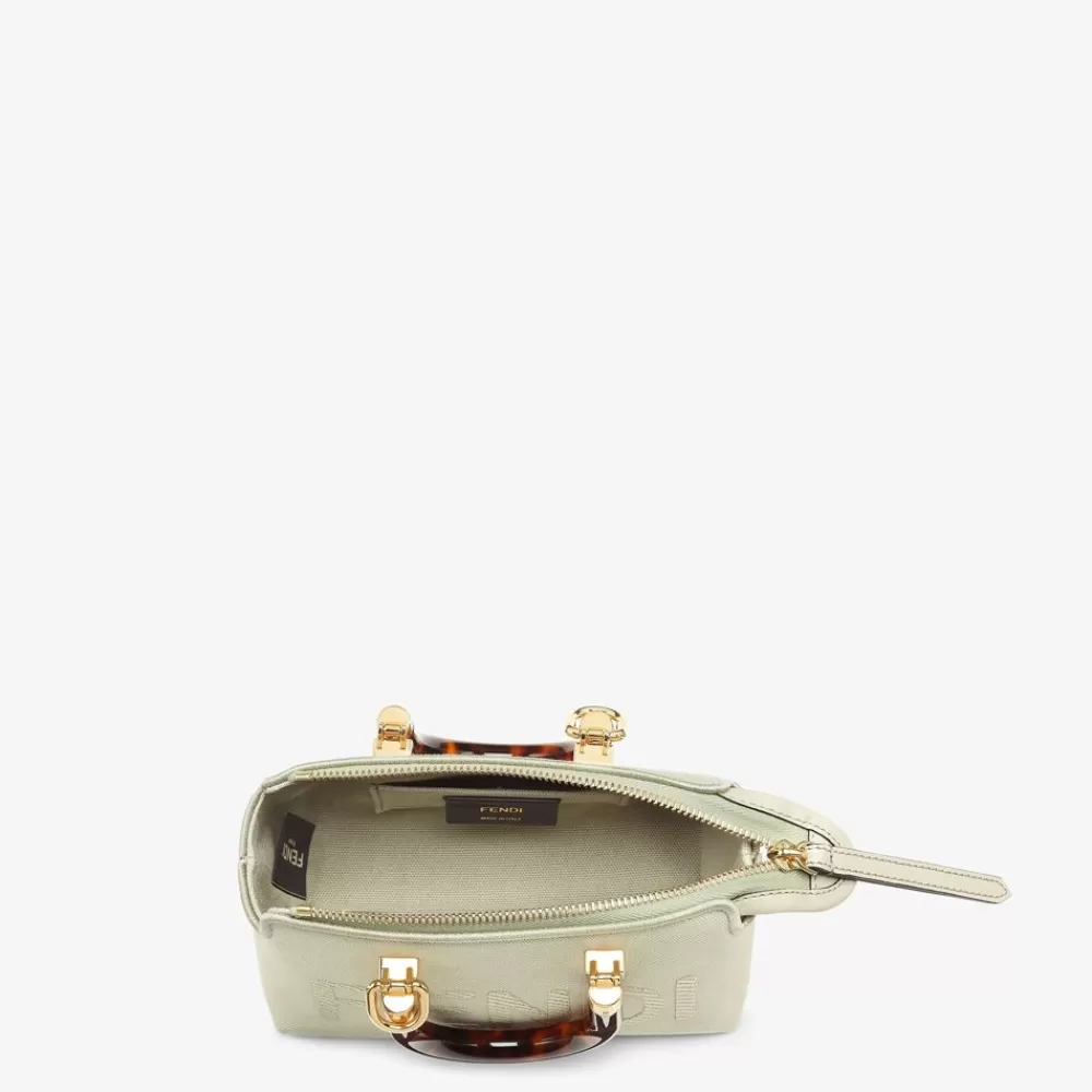 Borse Mini>Fendi Bauletto Piccolo In Canvas Verde Chiaro Con Ricamo Roma