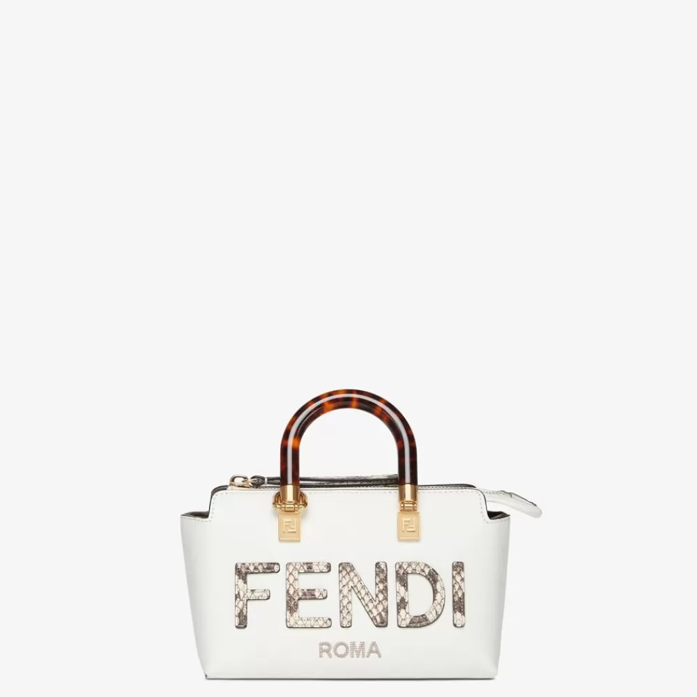 Pelli Pregiate>Fendi Bauletto Piccolo In Pelle Bianca Ed Elaphe