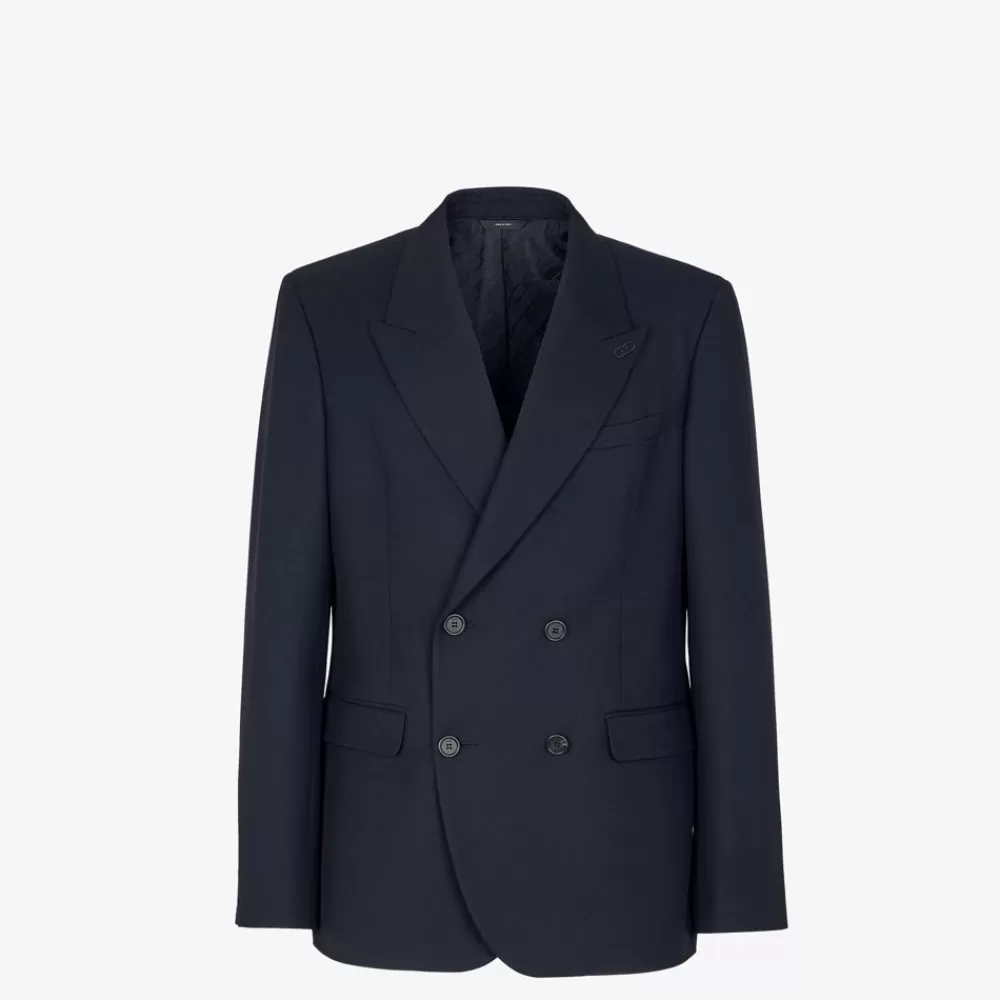 Giacche E Abiti>Fendi Blazer In Lana Blu