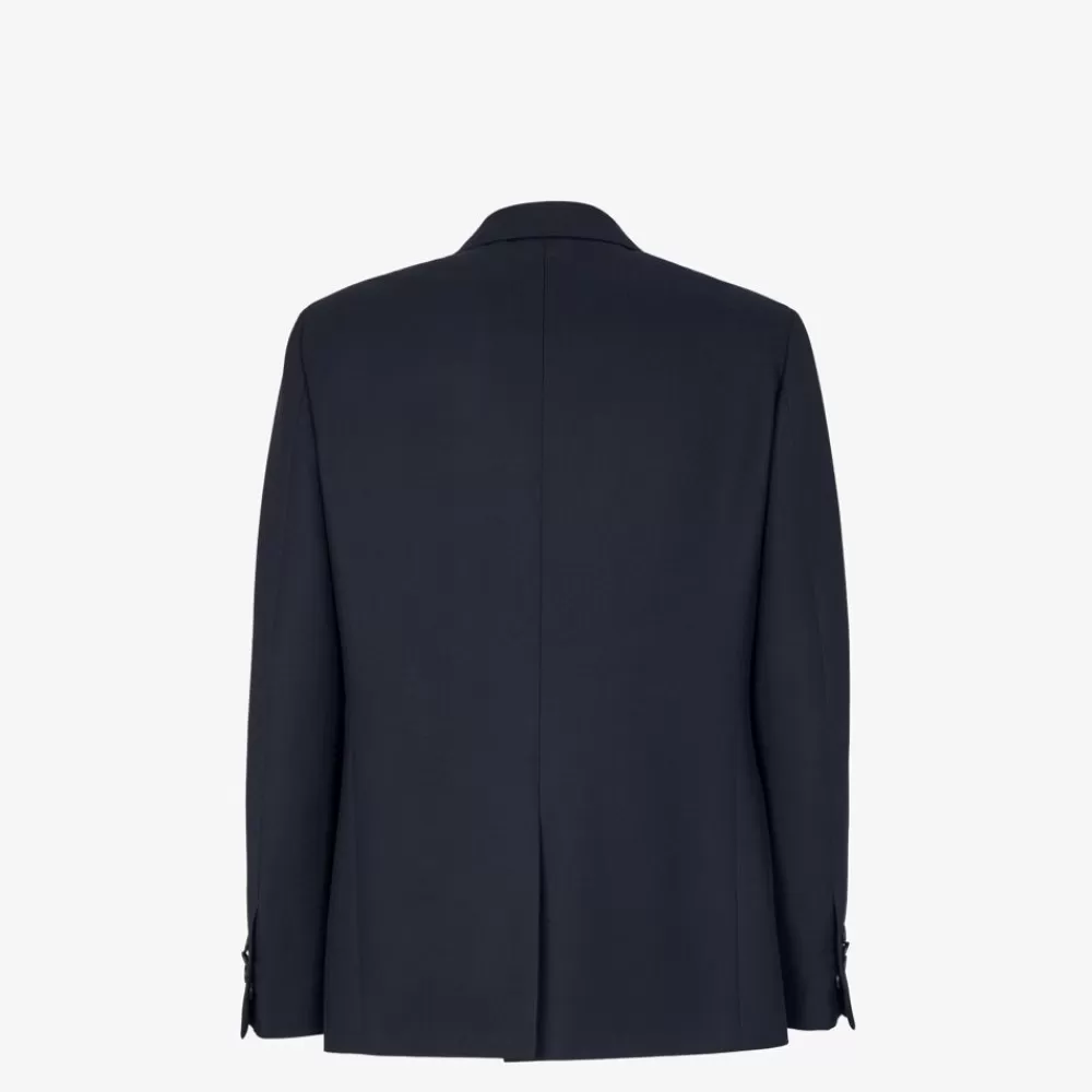 Giacche E Abiti>Fendi Blazer In Lana Blu