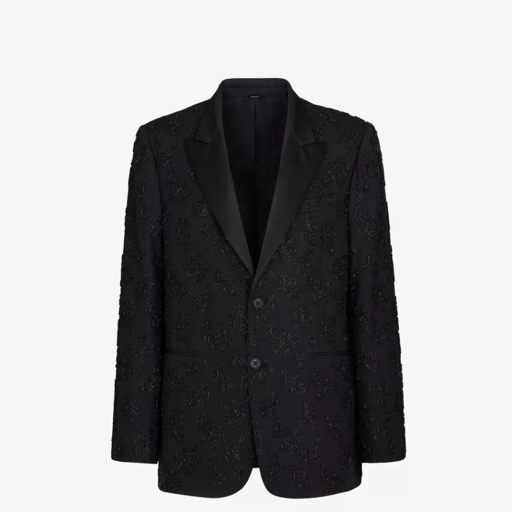Giacche E Abiti>Fendi Blazer In Lana E Seta Nera