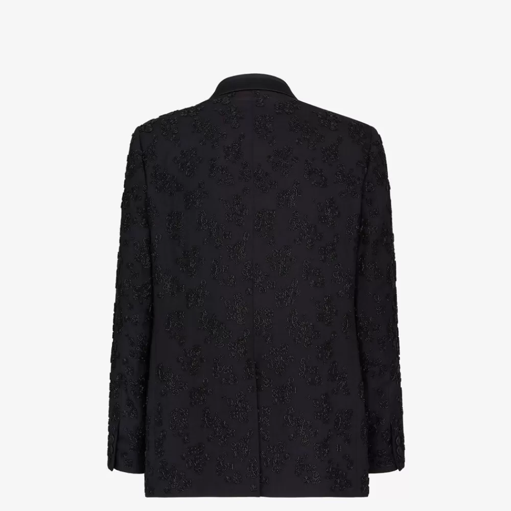Giacche E Abiti>Fendi Blazer In Lana E Seta Nera