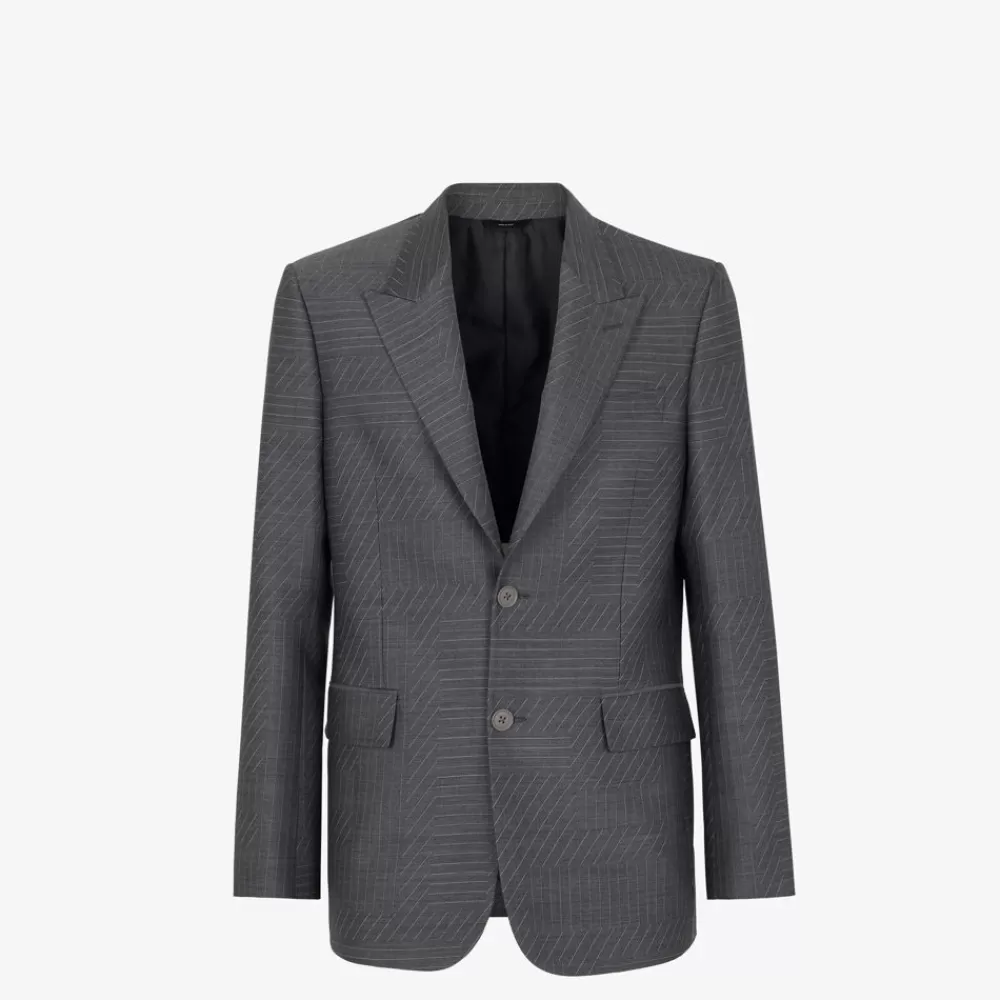 Giacche E Abiti>Fendi Blazer In Lana Grigia