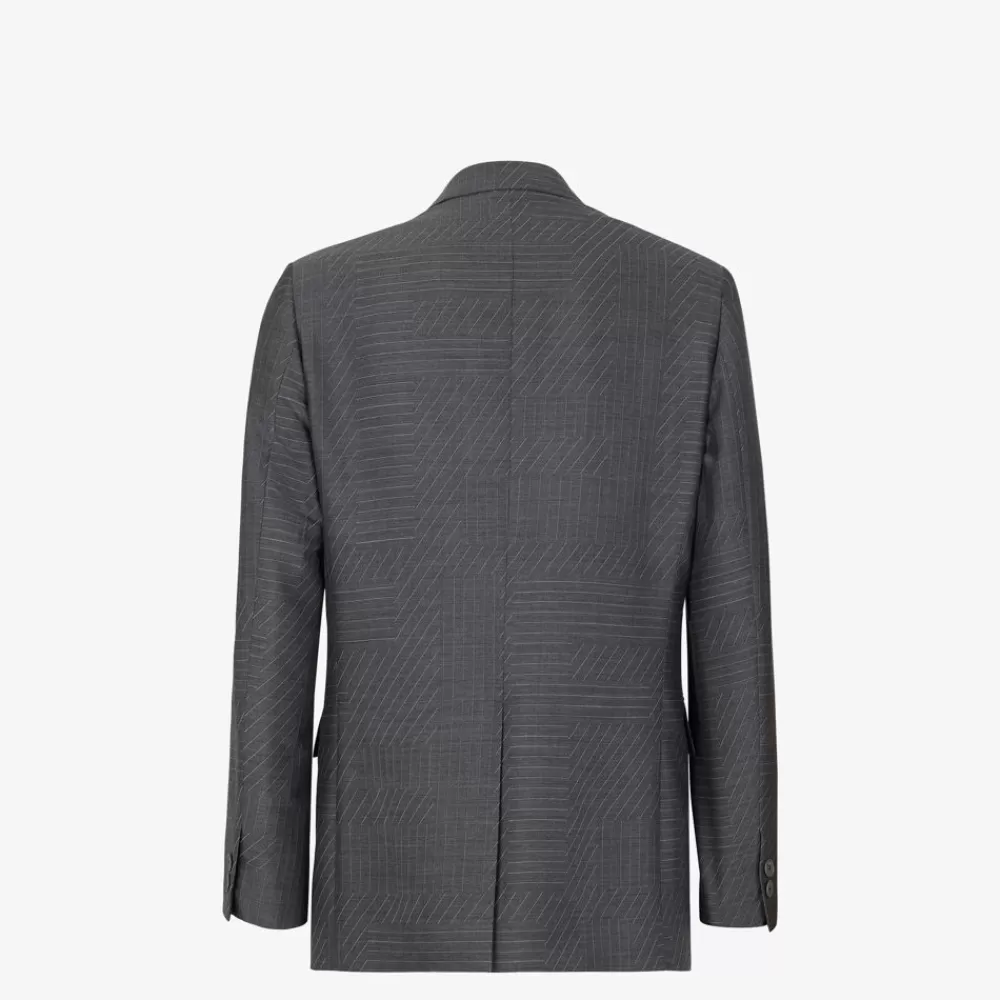 Giacche E Abiti>Fendi Blazer In Lana Grigia