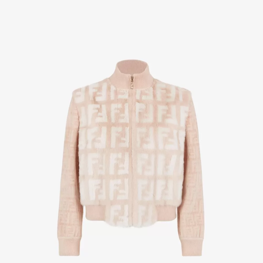 Cappotti E Capispalla>Fendi Bomber In Visone Rosa Chiaro