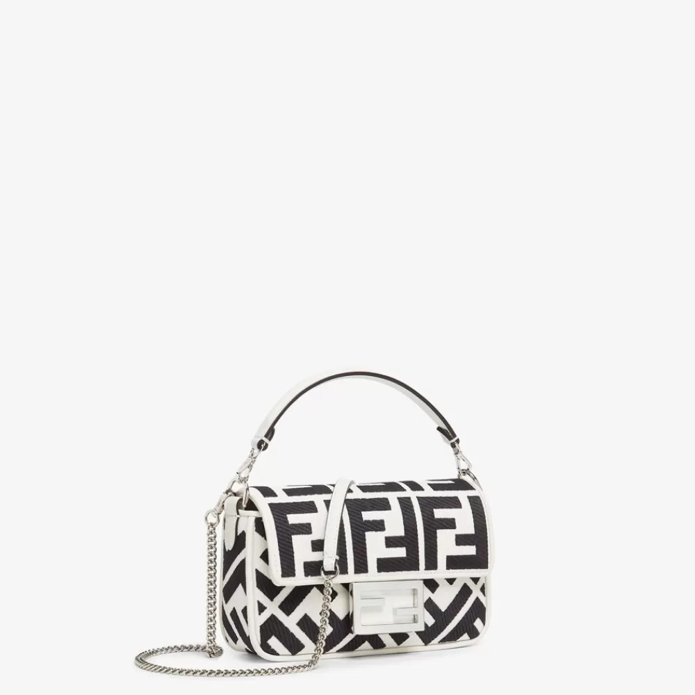 Borse Mini>Fendi Borsa In Canvas Bianca E Nera Con Ricamo Ff
