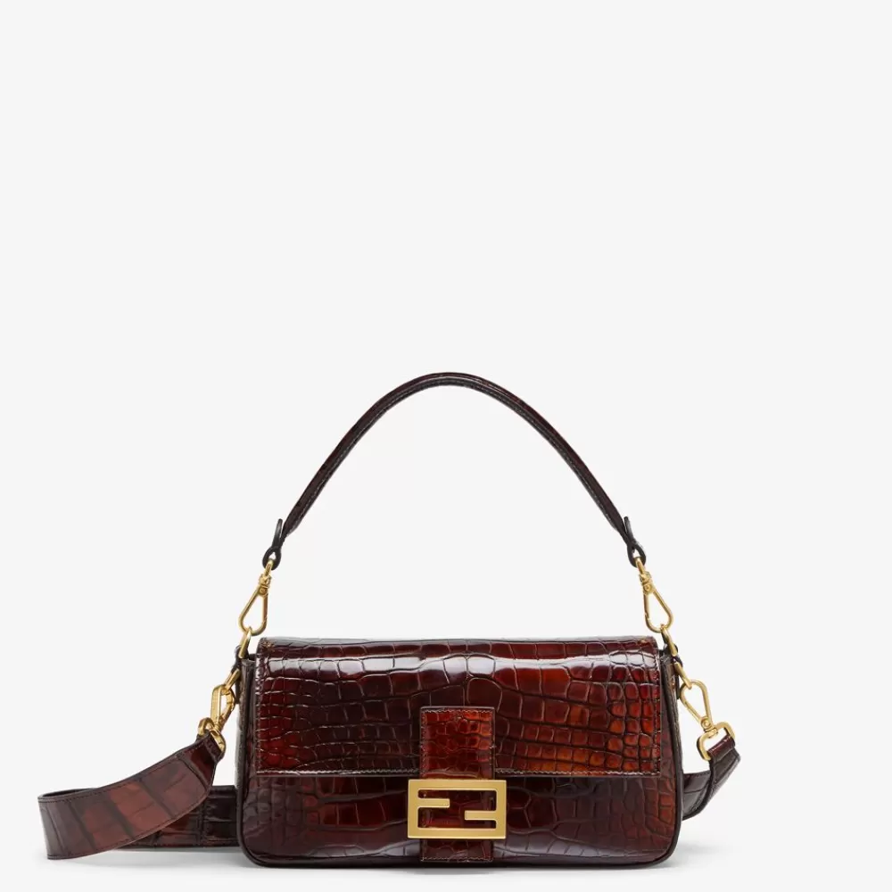 Pelli Pregiate>Fendi Borsa In Coccodrillo Marrone Scuro Effetto Tartarugato