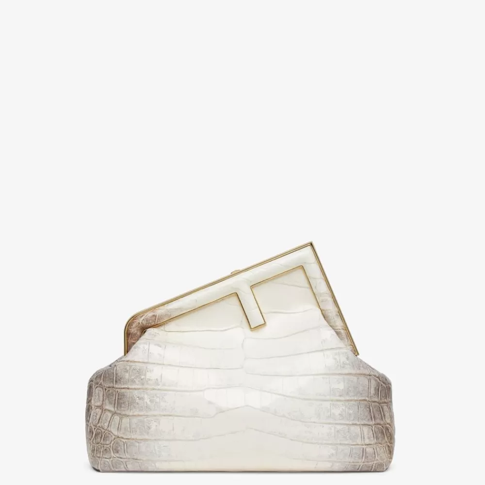 Pelli Pregiate>Fendi Borsa In Coccodrillo Nei Toni Del Bianco
