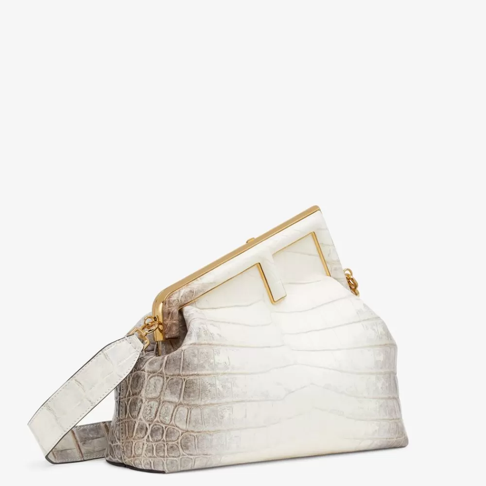 Pelli Pregiate>Fendi Borsa In Coccodrillo Nei Toni Del Bianco