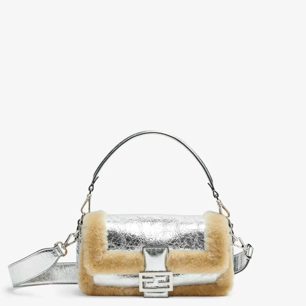 Borse A Spalla E Tracolle>Fendi Borsa In Montone Argento Craquele