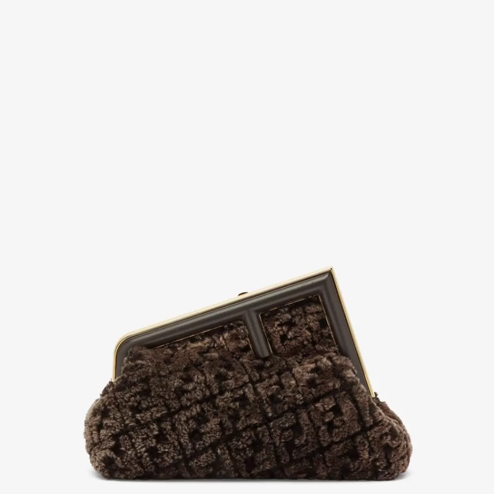 Clutch E Pochette>Fendi Borsa In Montone Marrone Scuro Con Motivo Ff