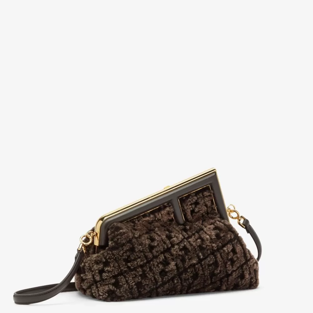 Clutch E Pochette>Fendi Borsa In Montone Marrone Scuro Con Motivo Ff