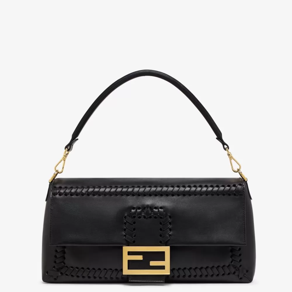 Borse A Spalla E Tracolle>Fendi Borsa In Nappa Nera Con Infilature In Tono