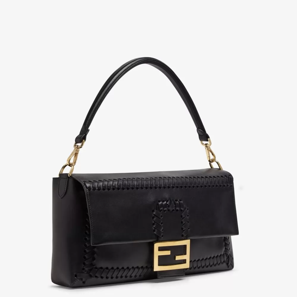 Borse A Spalla E Tracolle>Fendi Borsa In Nappa Nera Con Infilature In Tono