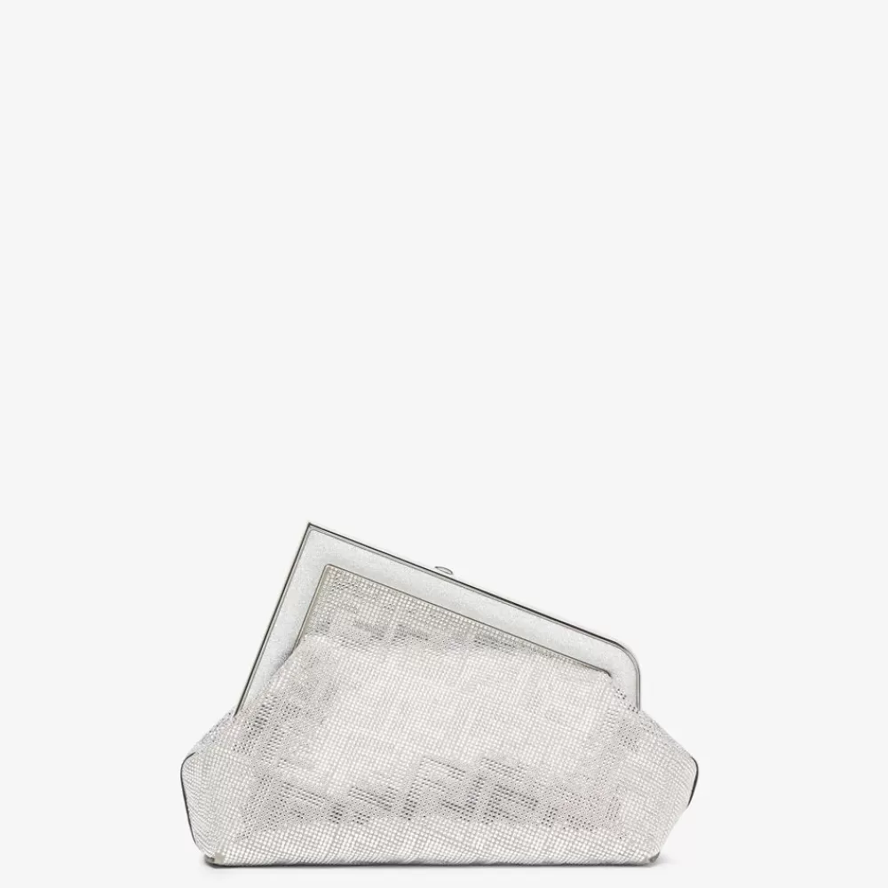 Clutch E Pochette>Fendi Borsa In Pelle Argento Con Motivo Ff Di Cristalli