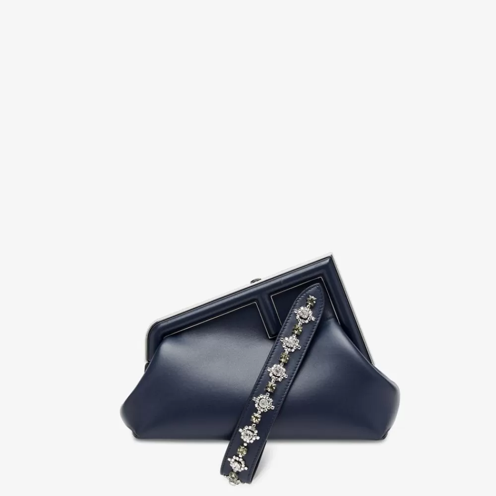Borse A Spalla E Tracolle>Fendi Borsa In Pelle Blu Notte E Cristalli