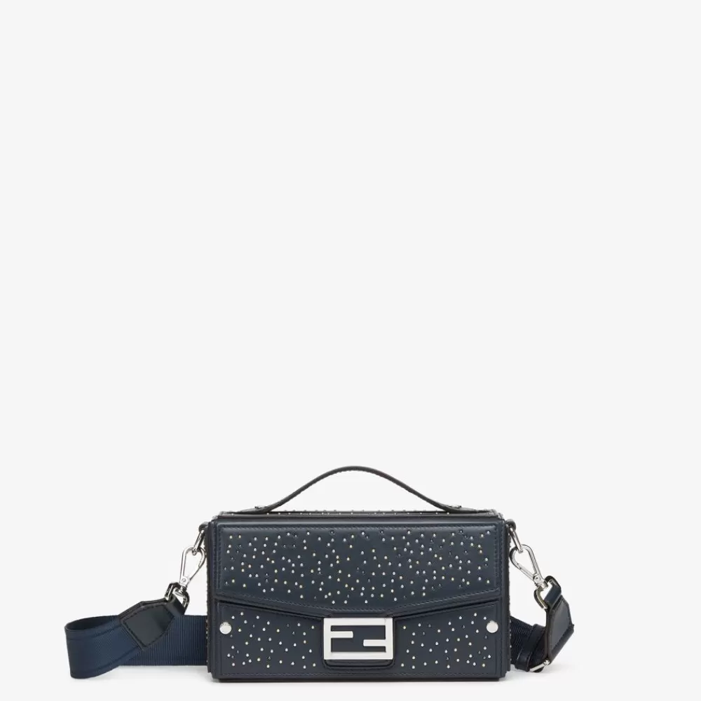 Borse A Tracolla>Fendi Borsa In Pelle Blu Scuro Con Borchie