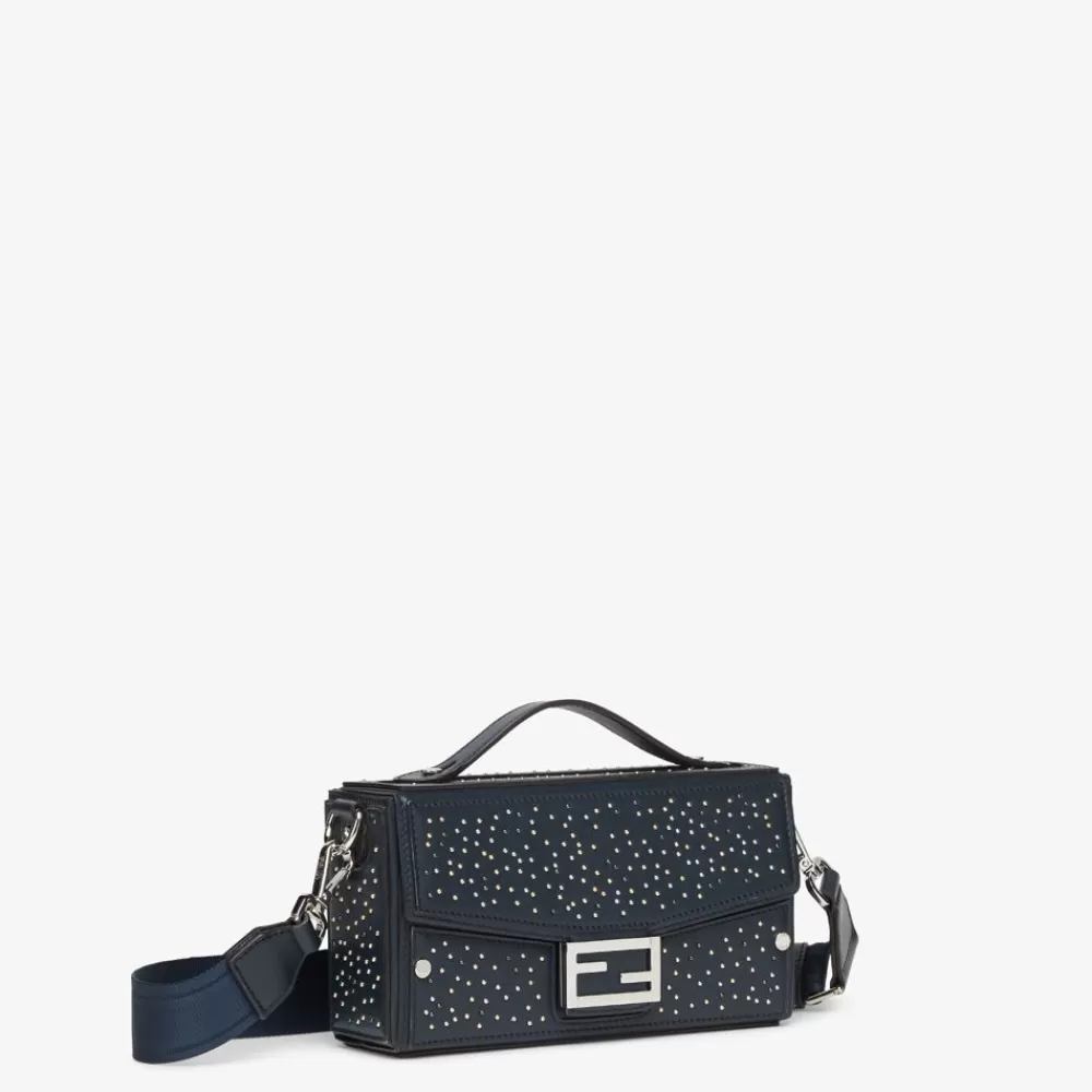 Borse A Tracolla>Fendi Borsa In Pelle Blu Scuro Con Borchie