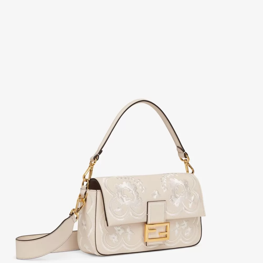 Borse A Spalla E Tracolle>Fendi Borsa In Pelle Camelia Con Ricamo Floreale