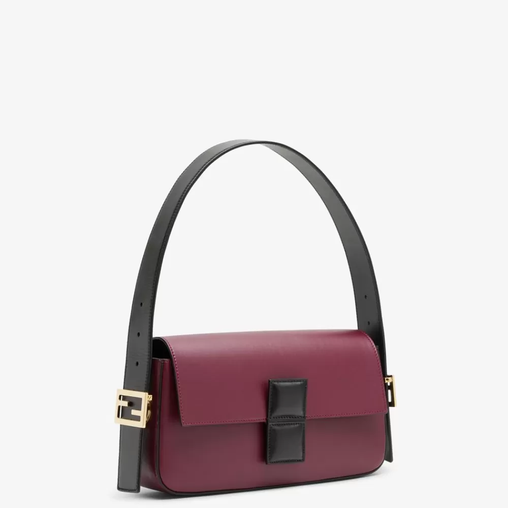 Borse A Spalla E Tracolle>Fendi Borsa In Pelle Colorblock Bordeaux E Nero