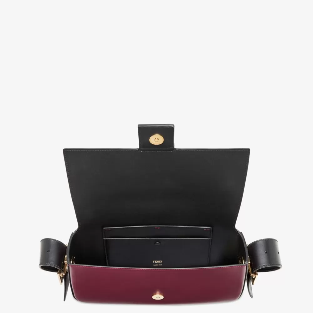 Borse A Spalla E Tracolle>Fendi Borsa In Pelle Colorblock Bordeaux E Nero