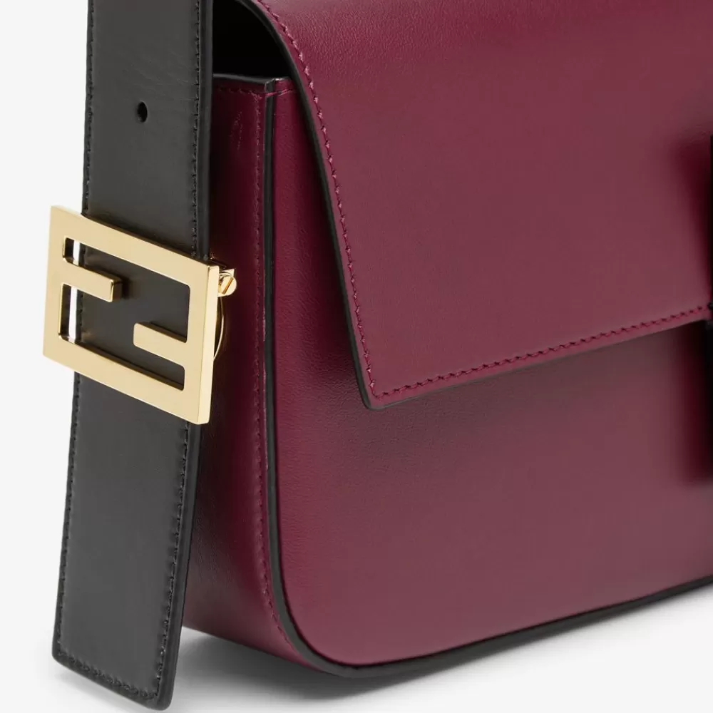 Borse A Spalla E Tracolle>Fendi Borsa In Pelle Colorblock Bordeaux E Nero