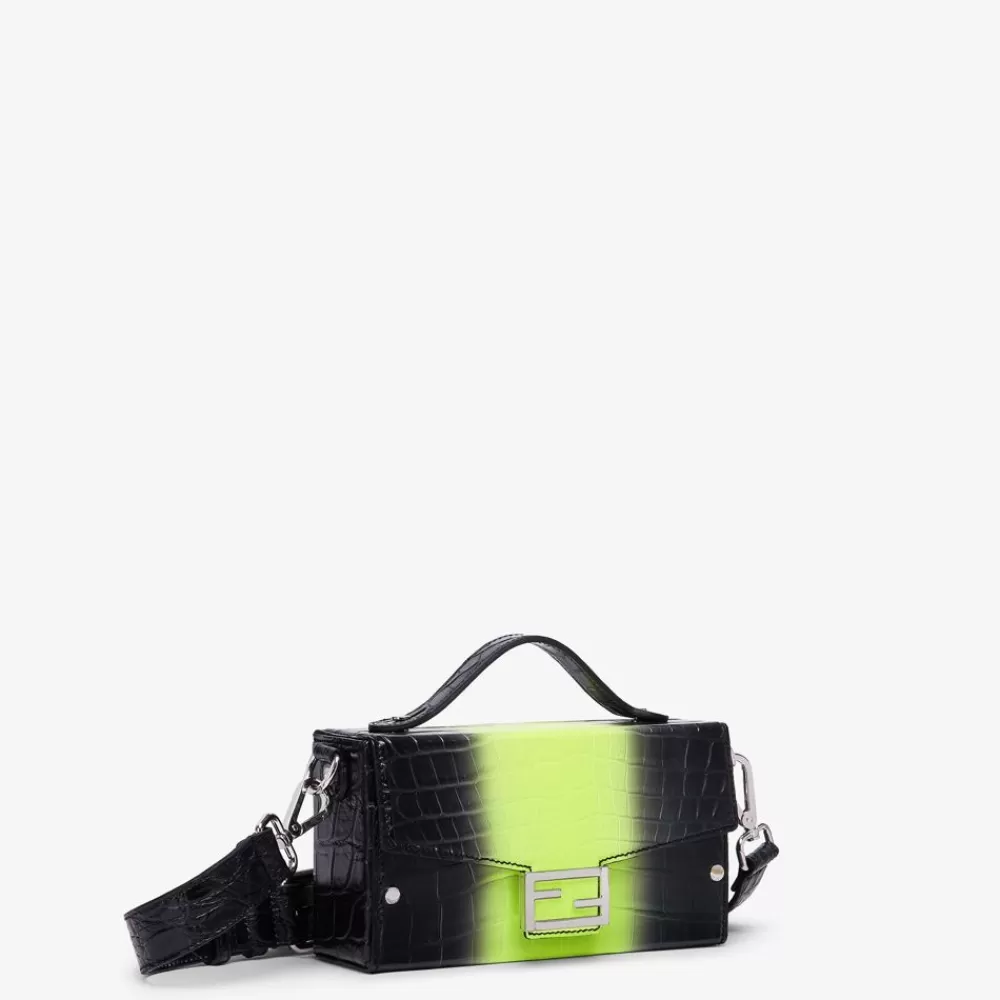 Borse A Tracolla>Fendi Borsa In Pelle Di Alligatore Nera E Giallo Fluo