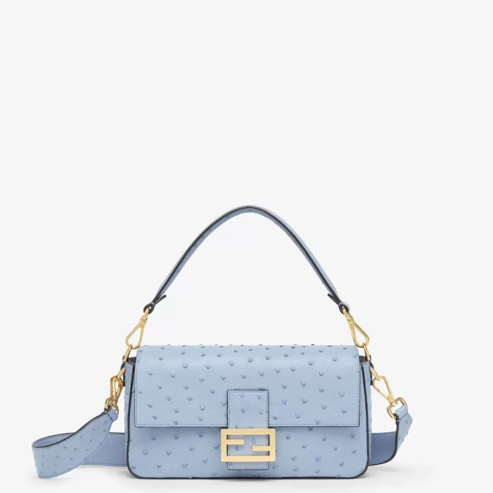 Borse A Spalla E Tracolle>Fendi Borsa In Pelle Di Struzzo Azzurra