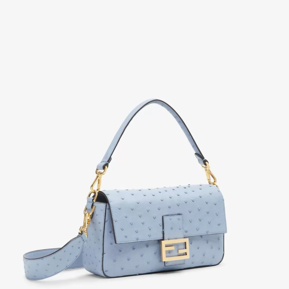 Borse A Spalla E Tracolle>Fendi Borsa In Pelle Di Struzzo Azzurra