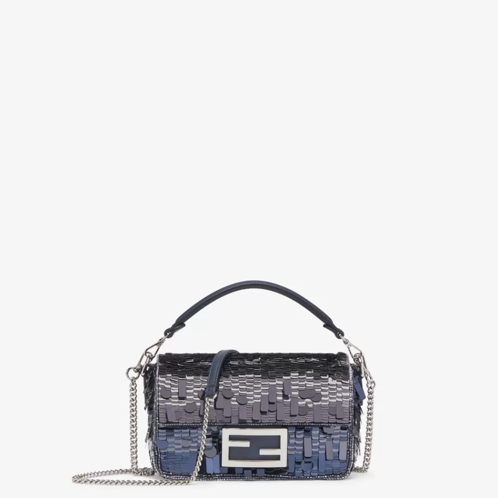 Borse A Spalla E Tracolle>Fendi Borsa In Pelle E Paillette Blu Degrade