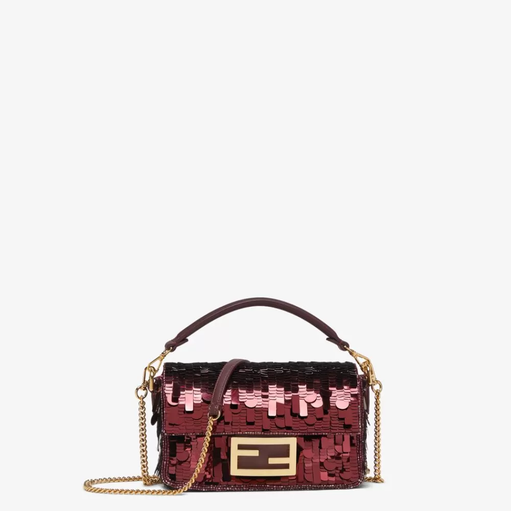 Borse A Spalla E Tracolle>Fendi Borsa In Pelle E Paillette Bordeaux