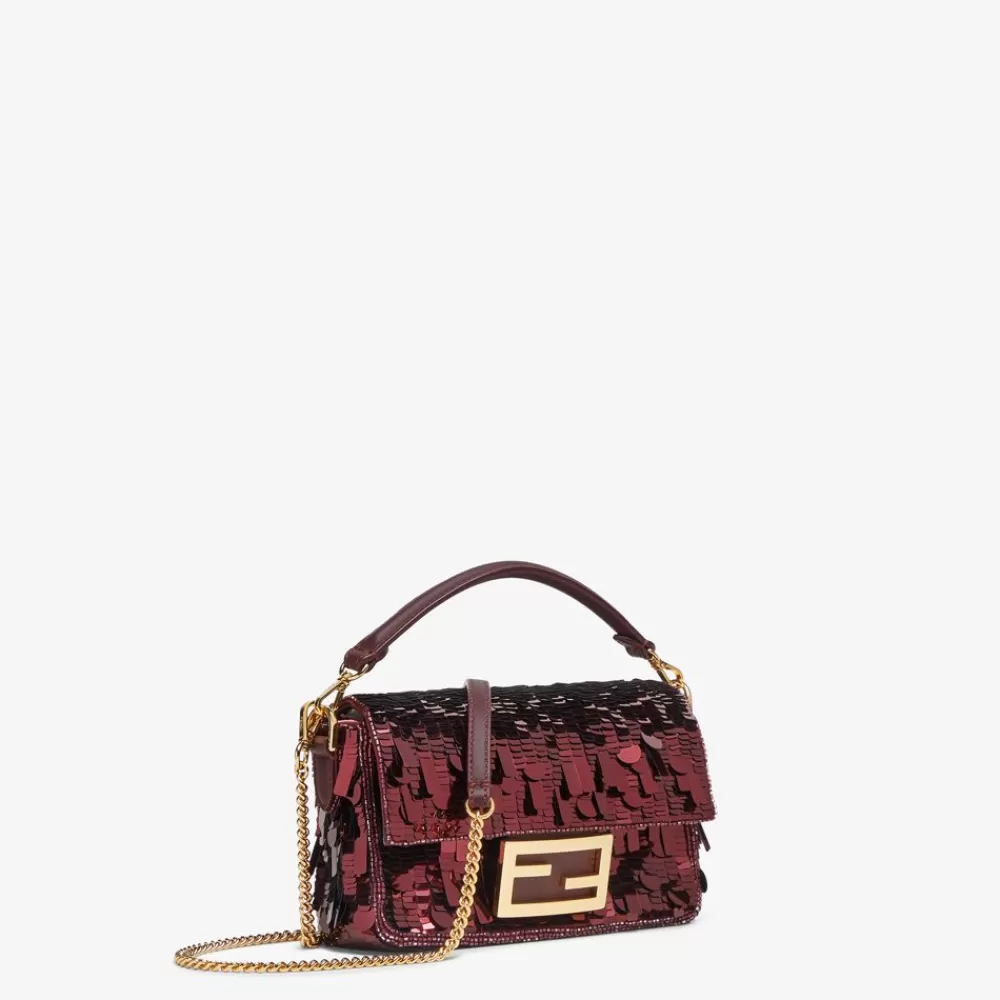 Borse A Spalla E Tracolle>Fendi Borsa In Pelle E Paillette Bordeaux