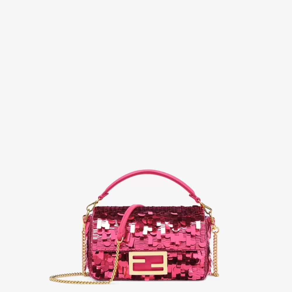 Borse A Spalla E Tracolle>Fendi Borsa In Pelle E Paillette Fucsia