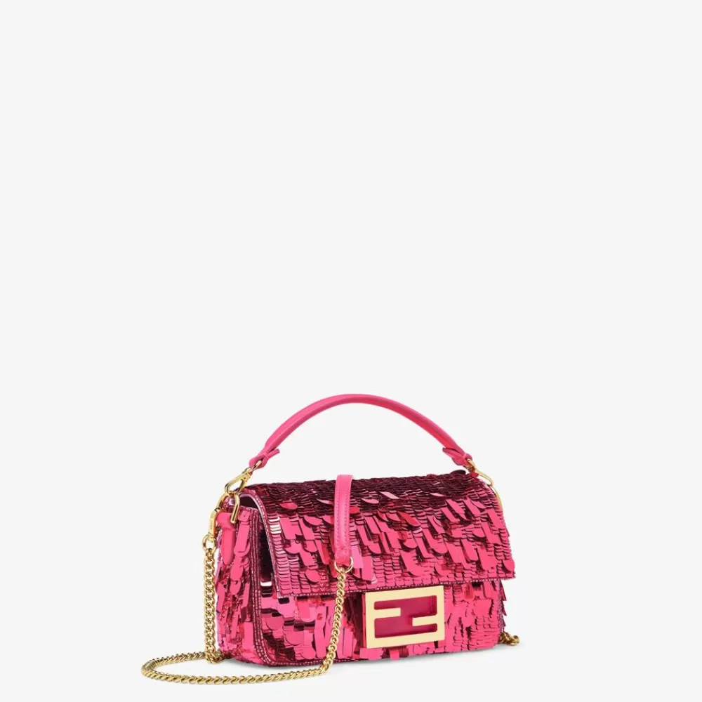 Borse A Spalla E Tracolle>Fendi Borsa In Pelle E Paillette Fucsia