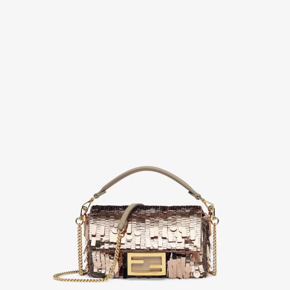 Borse A Spalla E Tracolle>Fendi Borsa In Pelle E Paillette Tortora