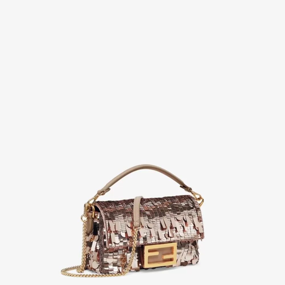 Borse A Spalla E Tracolle>Fendi Borsa In Pelle E Paillette Tortora