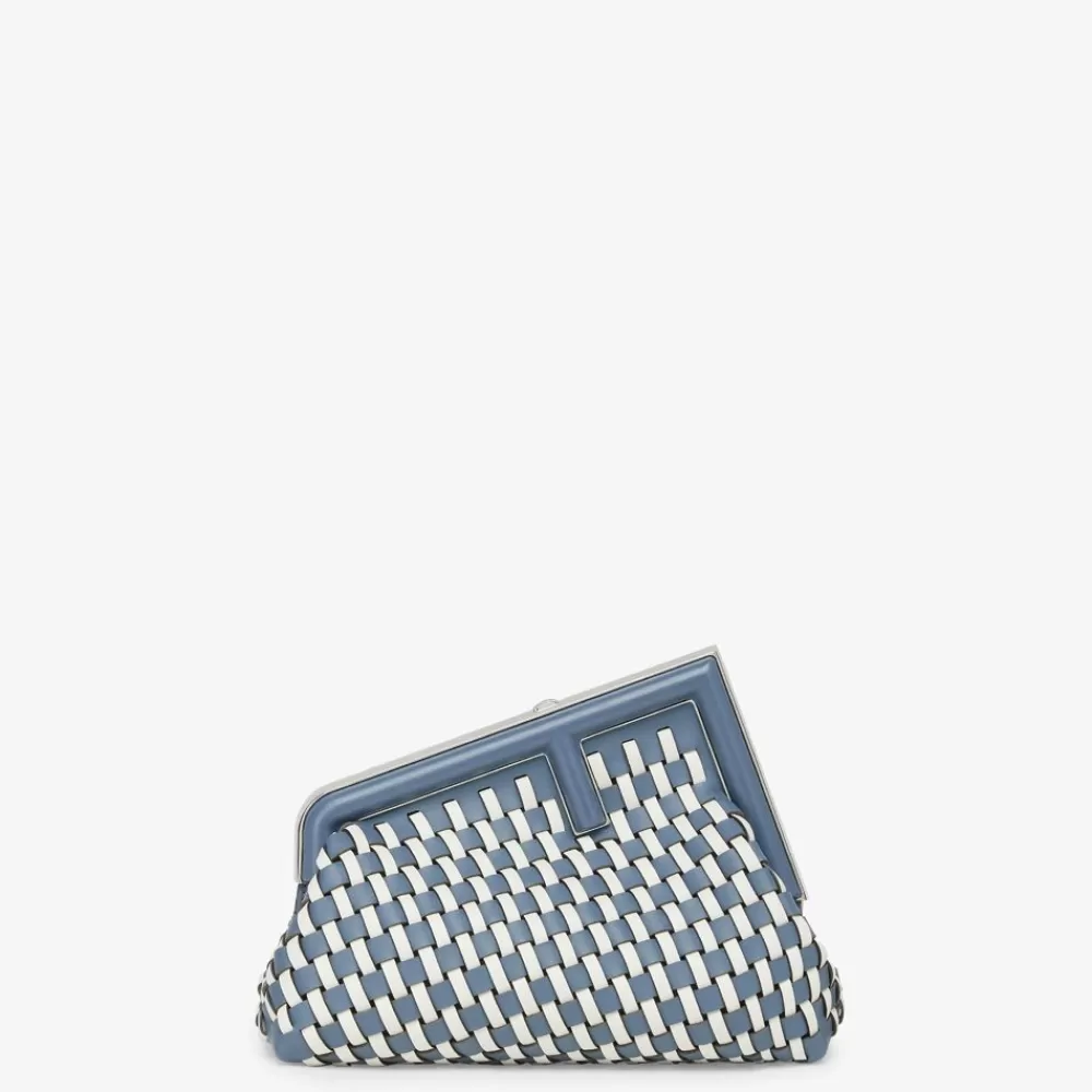 Clutch E Pochette>Fendi Borsa In Pelle Intrecciata Bianca E Blu