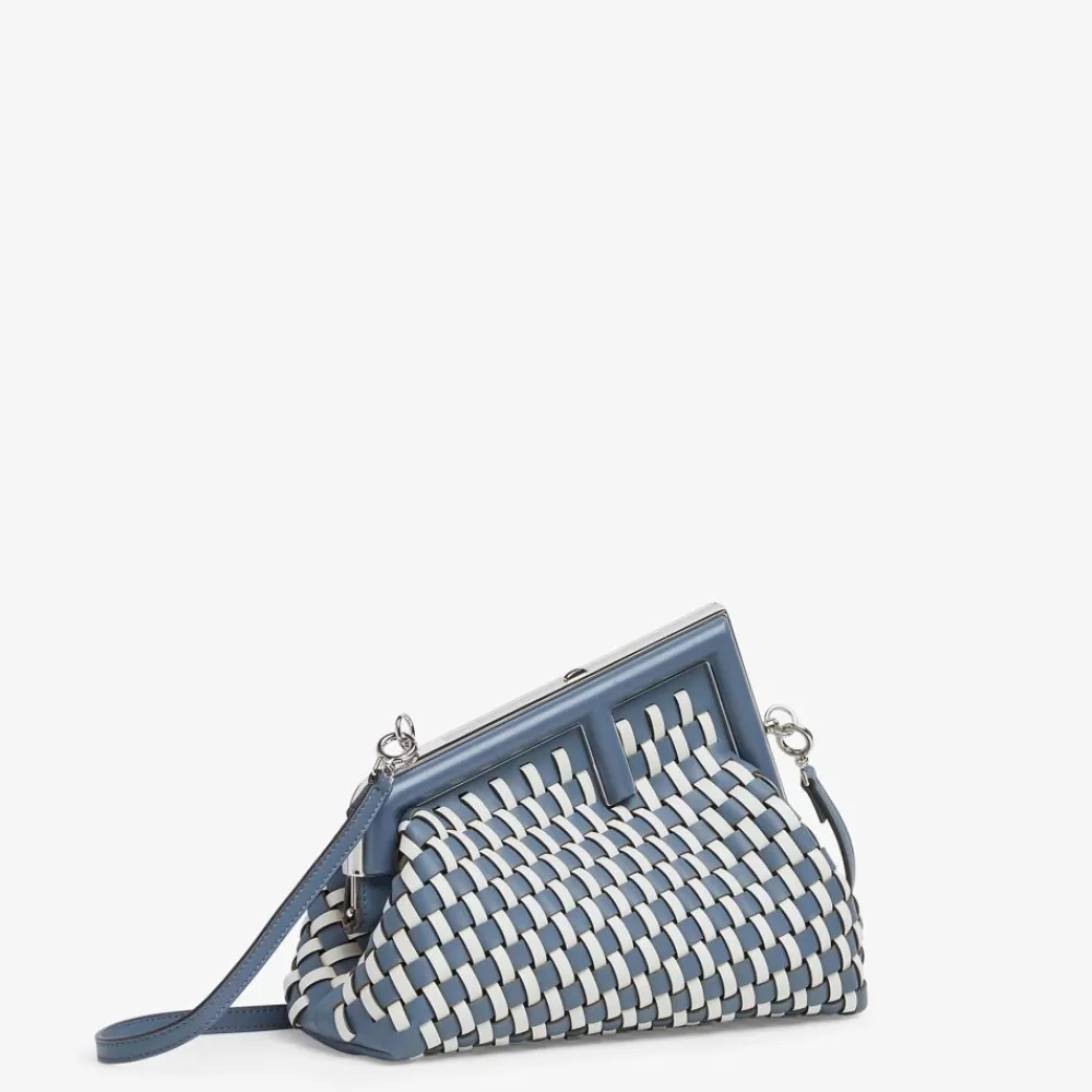 Clutch E Pochette>Fendi Borsa In Pelle Intrecciata Bianca E Blu