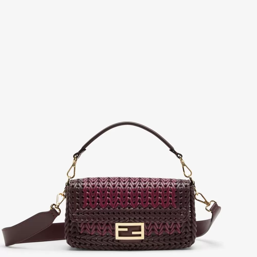 Borse A Spalla E Tracolle>Fendi Borsa In Pelle Intrecciata Bordeaux