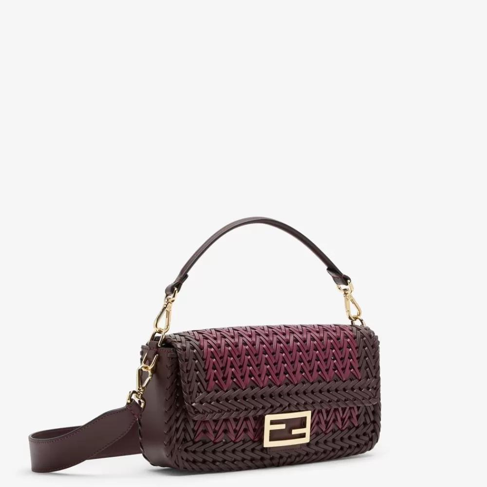 Borse A Spalla E Tracolle>Fendi Borsa In Pelle Intrecciata Bordeaux